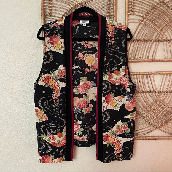 Naturally Petite Jackets & Blazers - Naturally Petite Asian Floral Vest Artsy Hawaii Oriental Women's Sz L B33